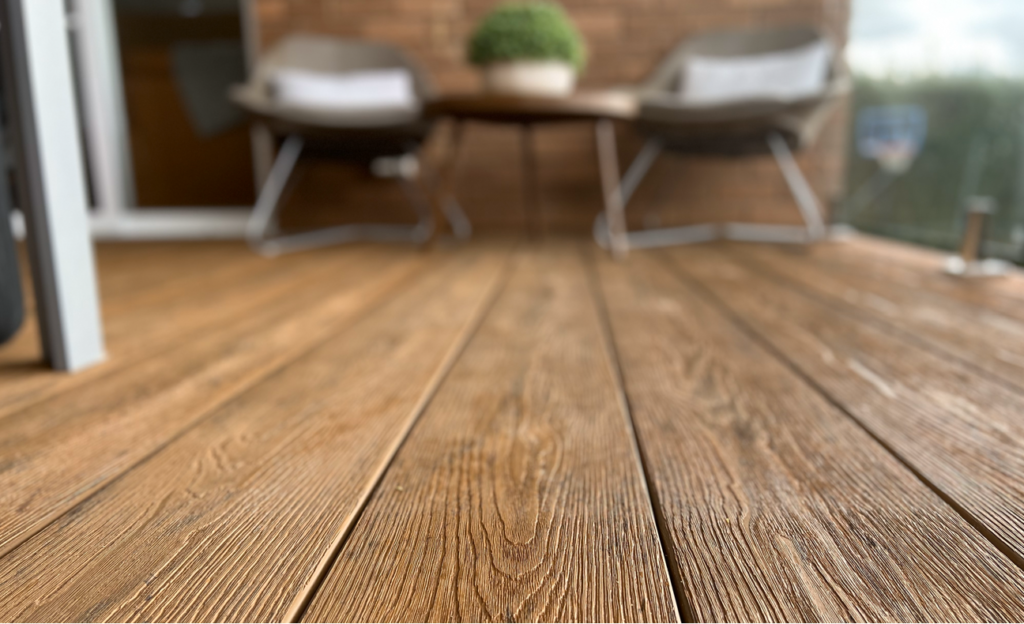 close up image of composite decking.